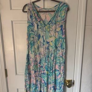 Lilly Pulitzer Sleeveless Maxi Dress in Pastel Blue, Pink & Green